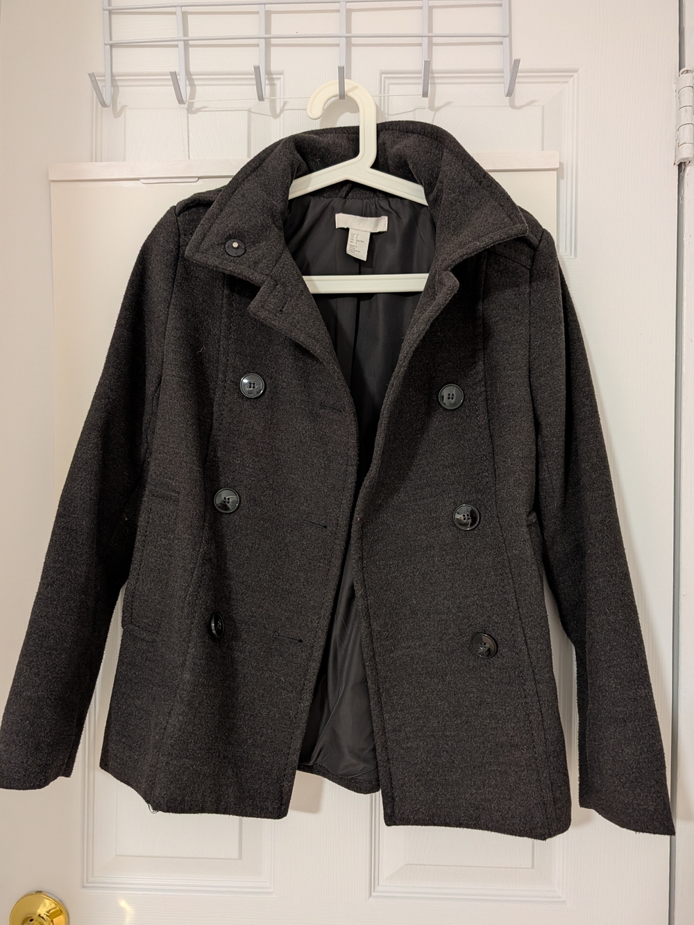 H&M Women's Dark Gray Double-Breasted Peacoat